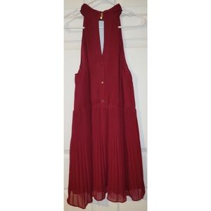 Short SleevelesChiffon Dress. Red/Burgundy. Size Medium/Large. Gold buttons. NEW